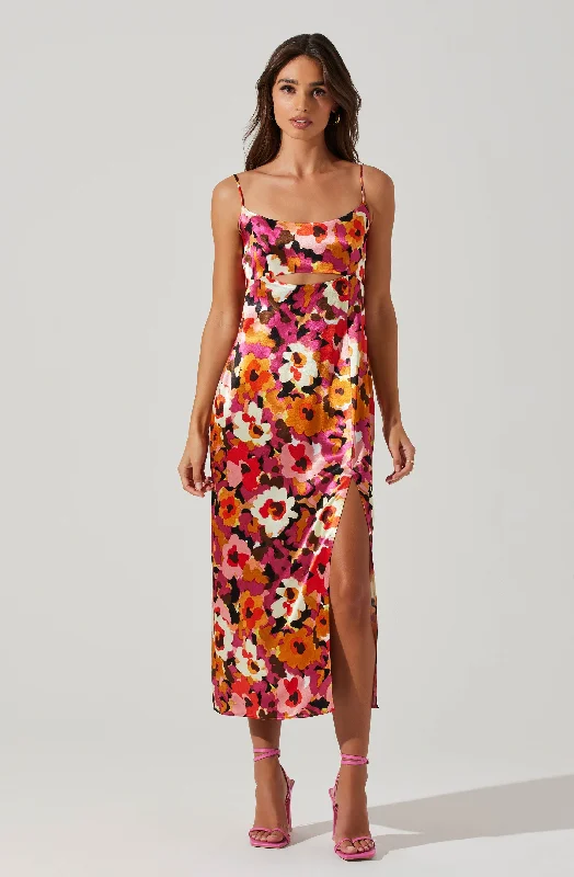 Chelsi Floral Satin Midi Dress