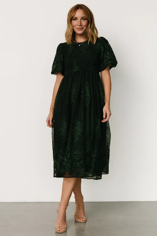 Corrine Embroidered Midi Dress | Emerald