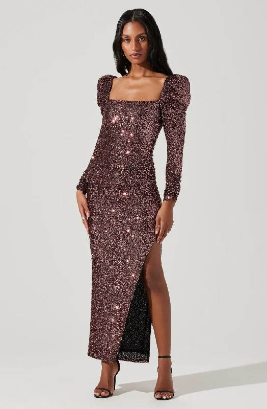 Lourdes Sequin Long Sleeve Midi Dress