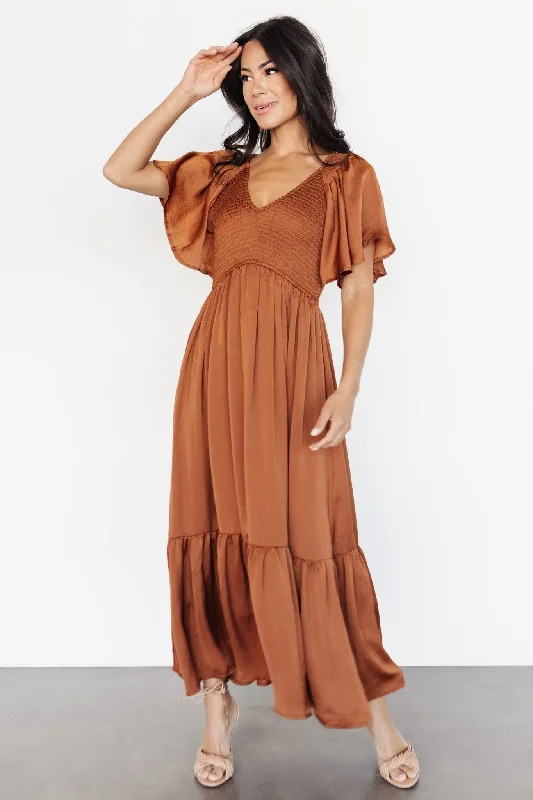 Lovell Smocked Midi Dress | Dark Copper