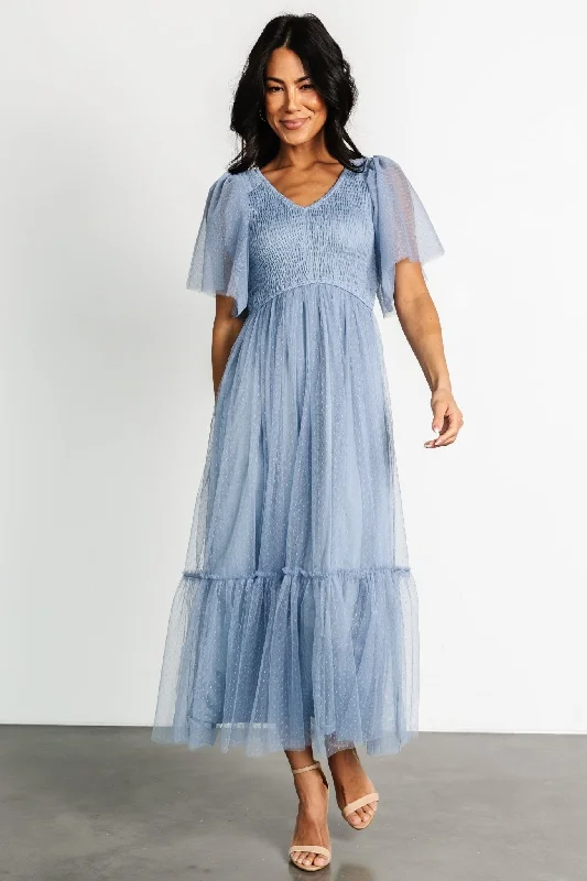 Martha Smocked Tulle Dress | Dusty Blue