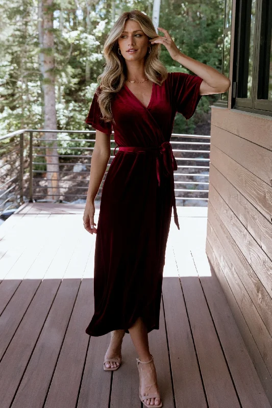 Nadine Velvet Midi Dress | Merlot