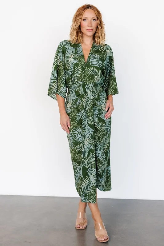 Tula Kimono Dress | Green + Blue Print