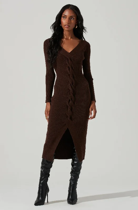 Vesper Ribbed Knit Sweater Midi Dress