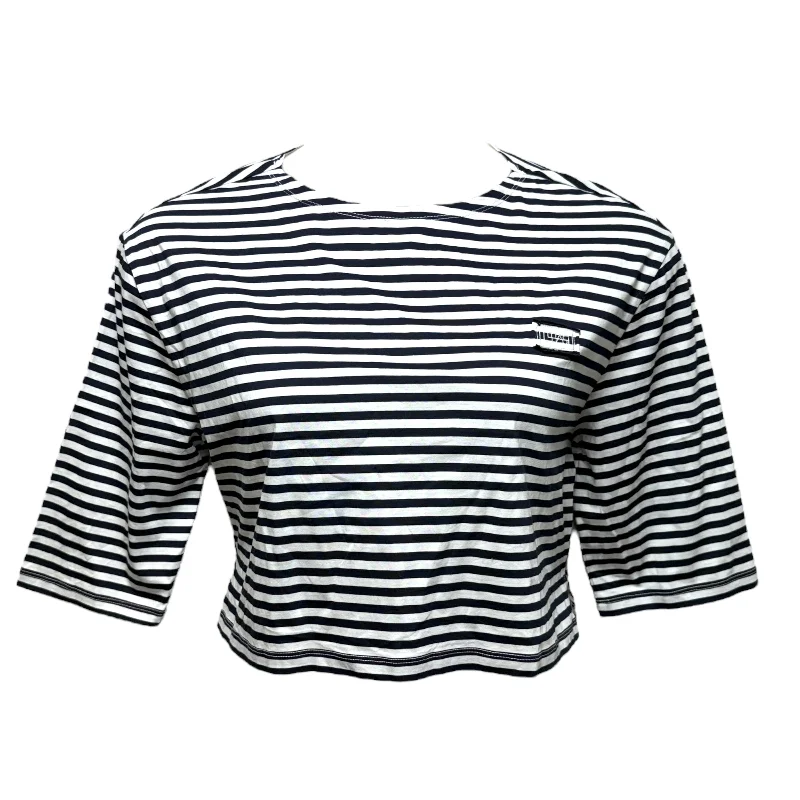 Border Strip Half Sleeve Cropped Tee By L’HAS In Striped Pattern, Size: M