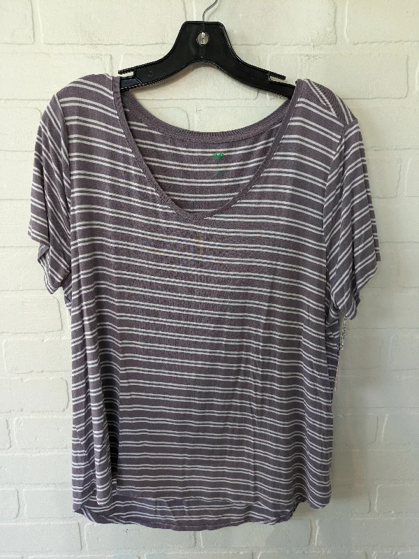 Purple & White Top Short Sleeve Basic Dip, Size L