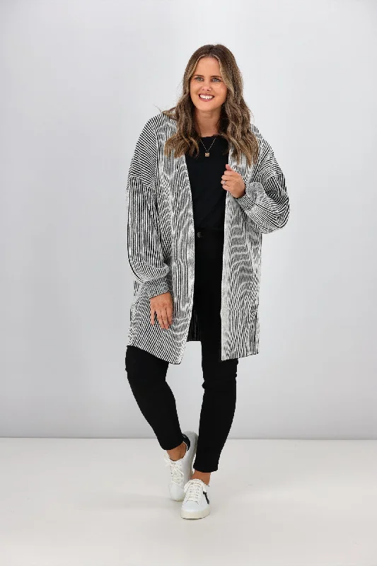 Sass Lisette Chunky Rib Cardi Black White