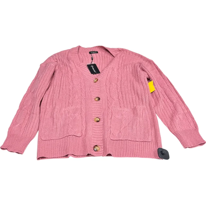 Sweater Cardigan By Fuinloth In Pink, Size: Xl