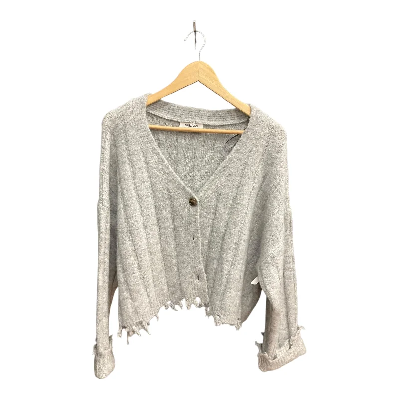 Sweater Cardigan By Double Zero In Grey, Size: L