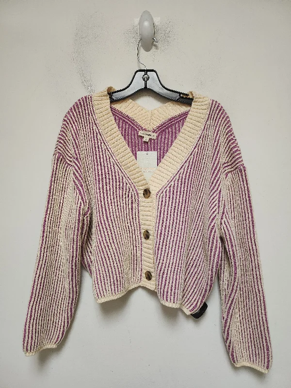 Sweater Cardigan By Ee Some In Purple & Tan, Size: M