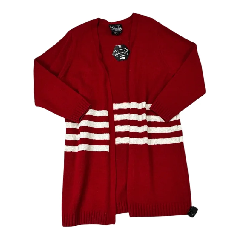 Sweater Cardigan By ROCHELLE In Red & White, Size: Xl