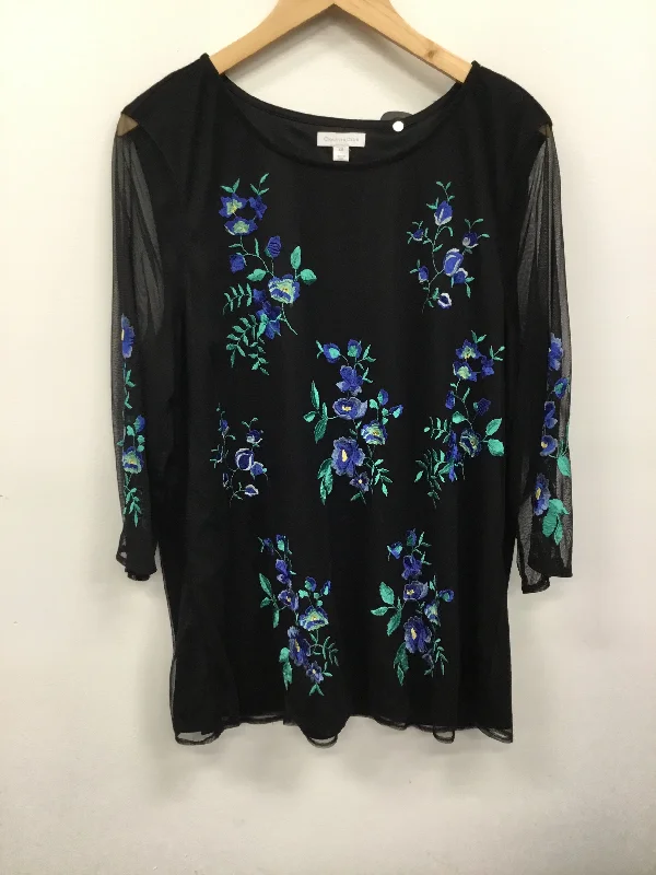 Top 3/4 Sleeve By Charter Club In Black & Blue, Size: Xxl