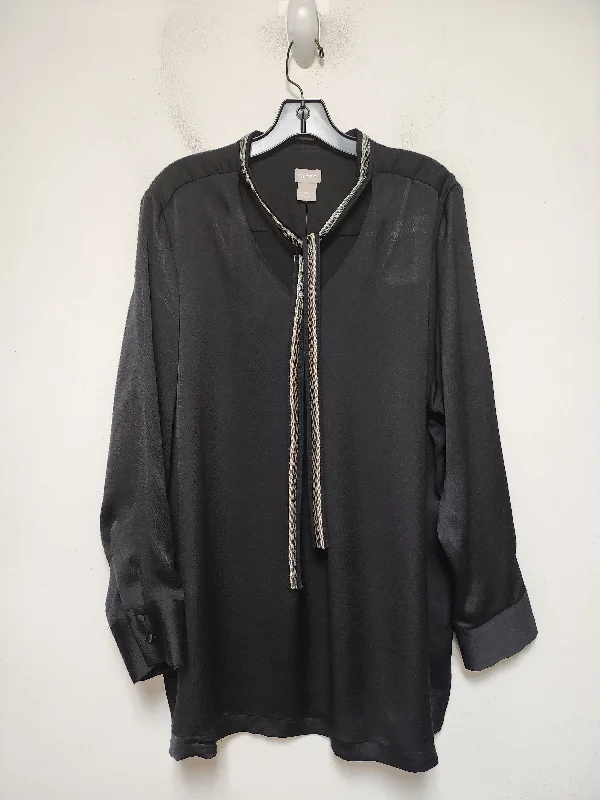 Top Long Sleeve Basic By Chicos In Black & Silver, Size: Xl