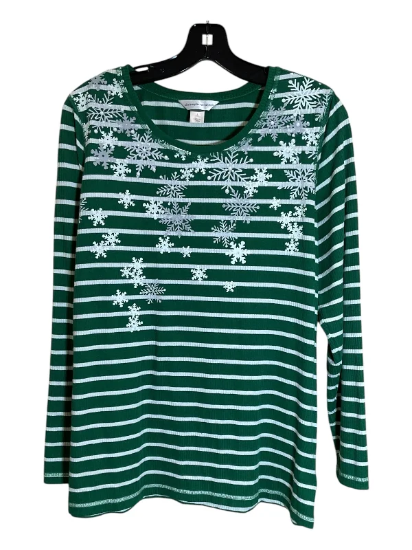 Top Long Sleeve By Christopher And Banks In Green & White, Size: L