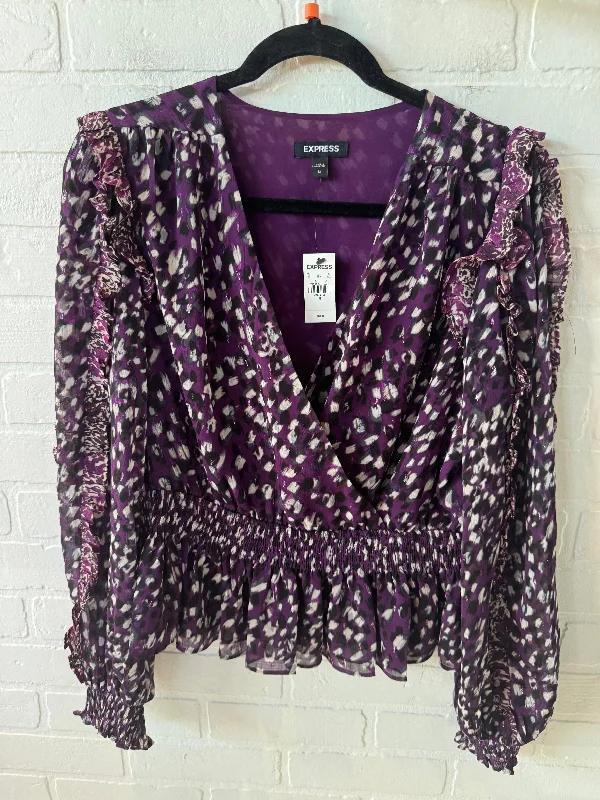 Top Long Sleeve By Express In Black & Purple, Size: M