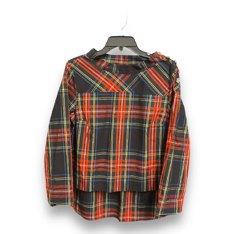 Top Long Sleeve By J. Crew In Plaid Pattern, Size: L