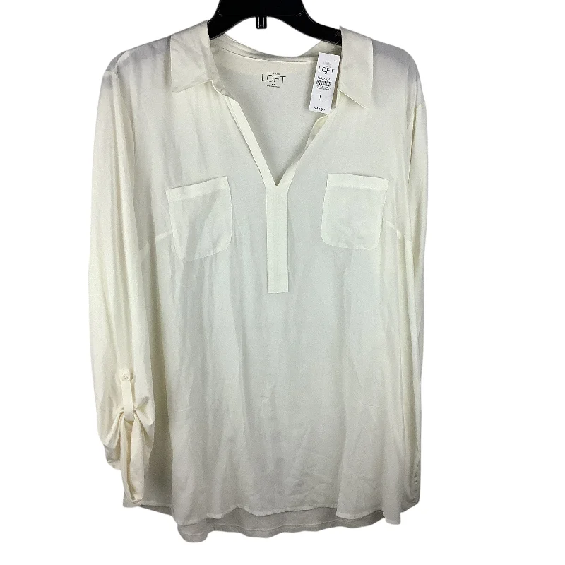 Top Long Sleeve By Loft In White, Size: L