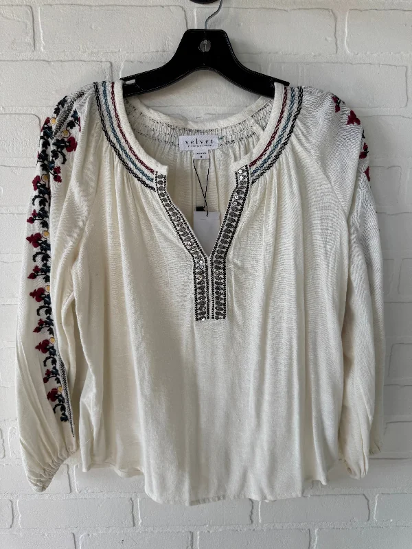 Top Long Sleeve By Velvet In Cream, Size: S