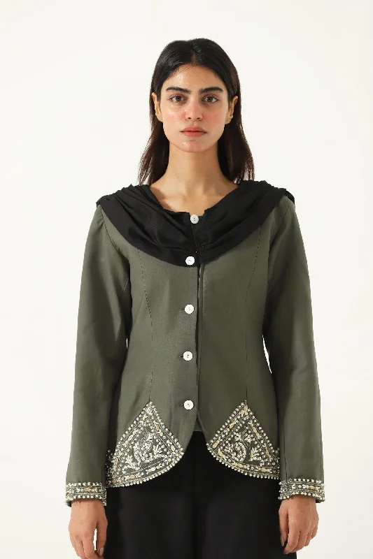 OLIVE GREEN EMBROIDERED JACKET