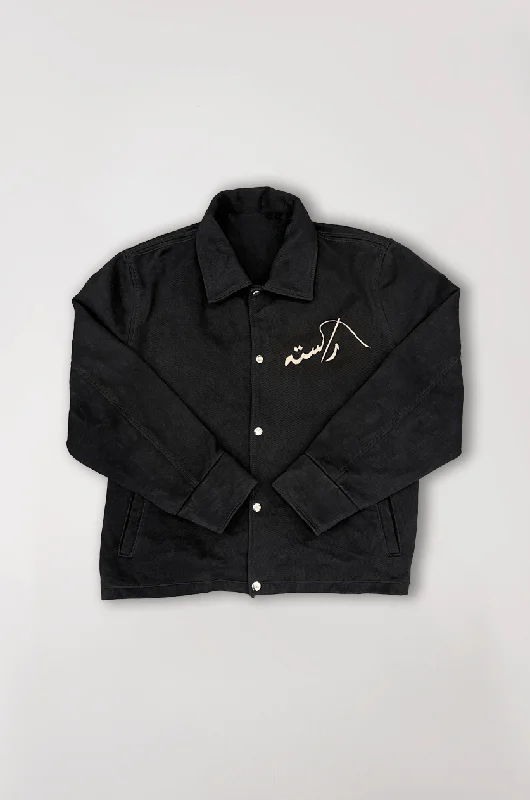 HANDWOVEN BLACK LOGO DENIM JACKET