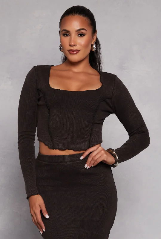 Madden Girl Rib Knit Lettuce Edge Crop Top