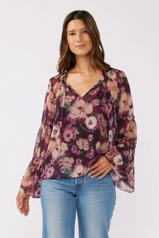 Brandy Long Bell Sleeve Floral Print Top Violet