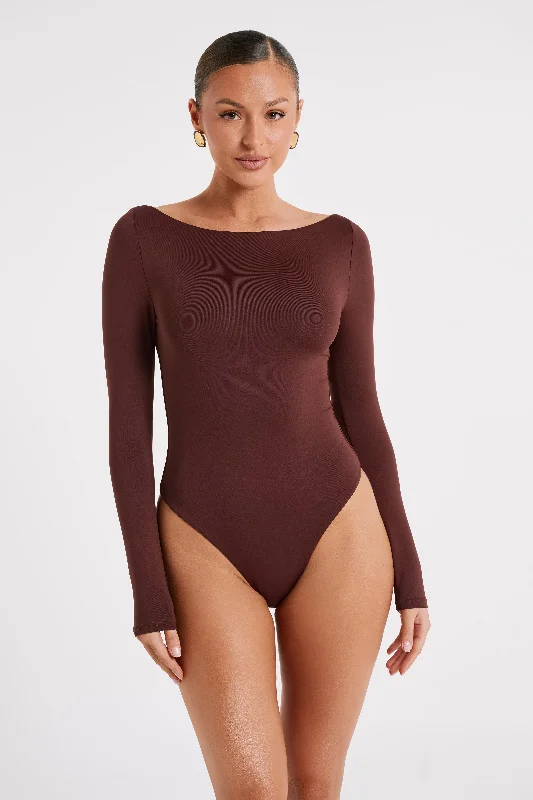 Cate Boatneck Long Sleeve Bodysuit - Chocolate