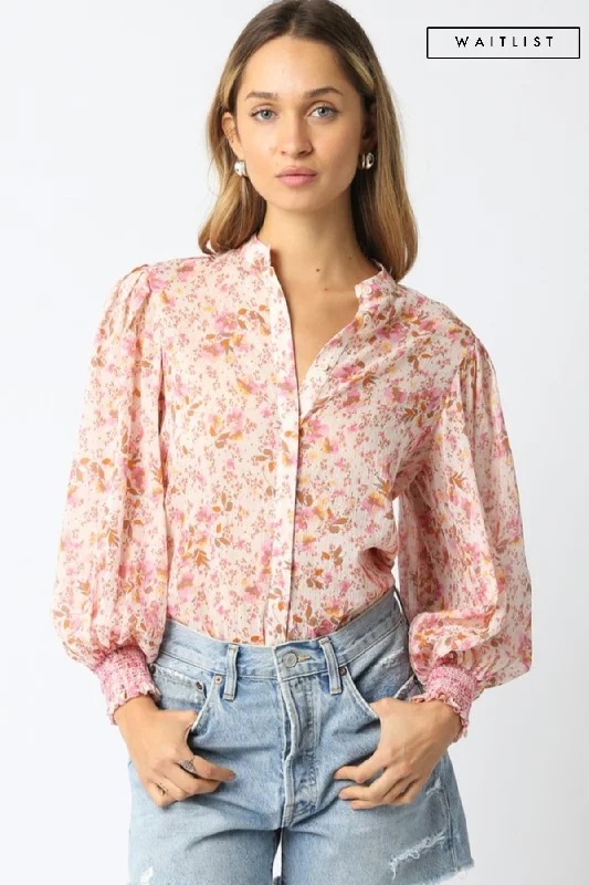 Waitlist 2/5 ♥ Christina Long Sleeve Button Down Floral Print Top Pink