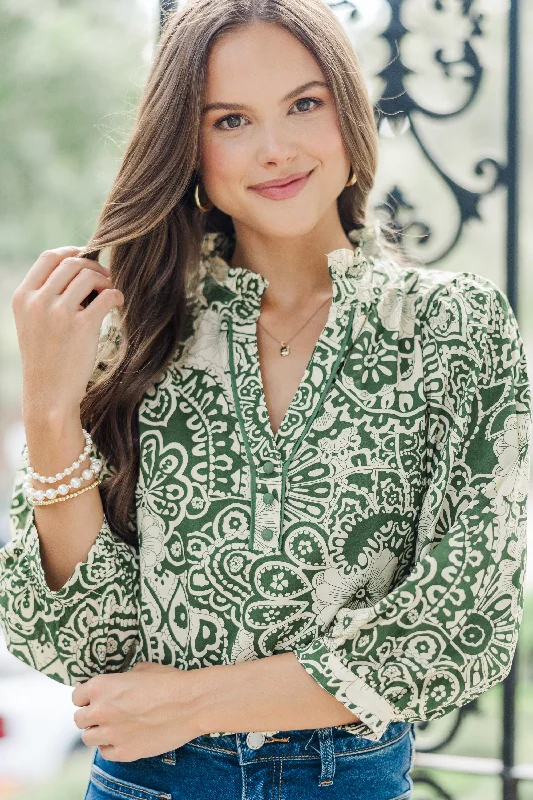 Give It Your All Olive Green Floral Blouse