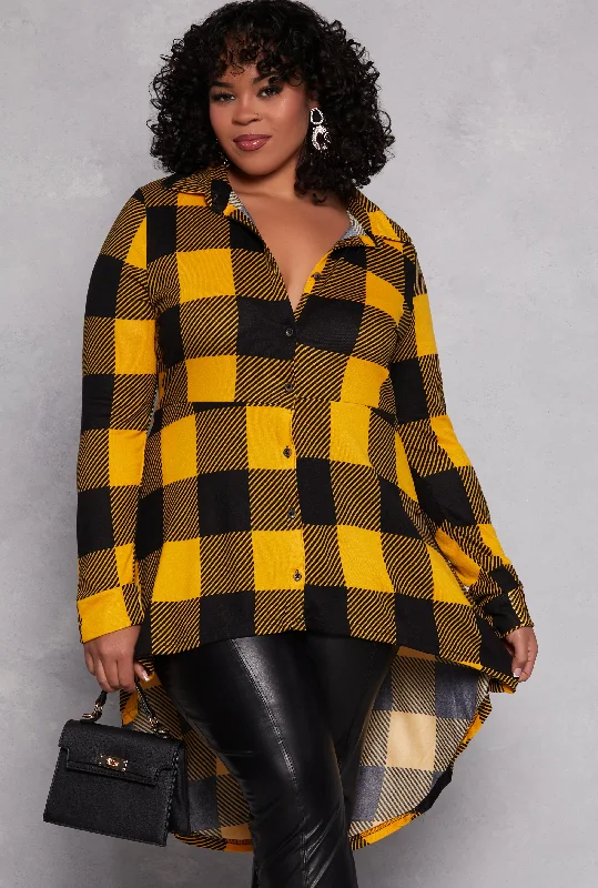 Plus Size Buffalo Plaid High Low Shirt