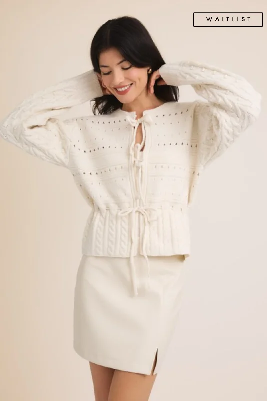 Waitlist 1/5 ♥ Hudson Long Sleeve Front Tie Knit Sweater Top White