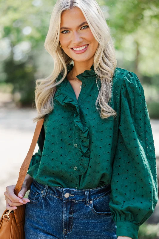 It's All True Pine Green Eyelet Blouse