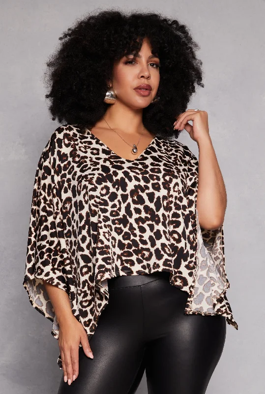 Plus Size Animal Print Batwing Sleeve Top