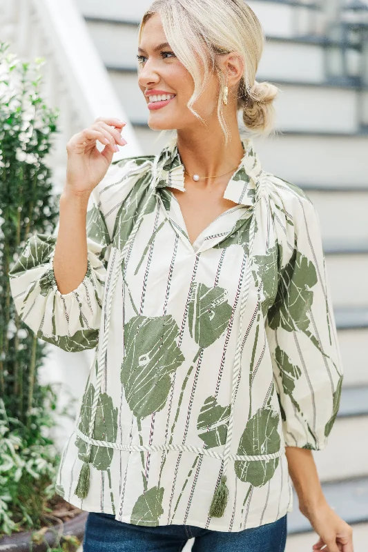 Love You Better Olive Green Floral Blouse