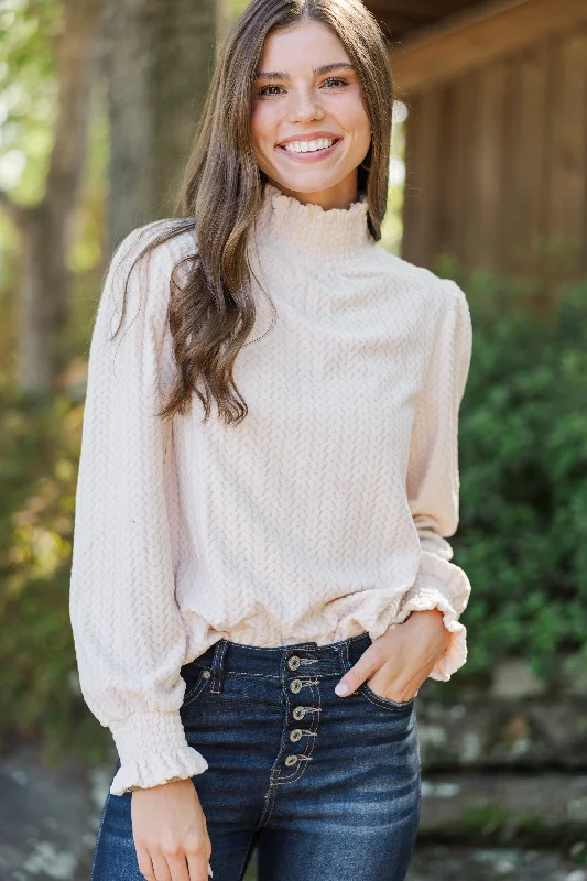 Make It Clear Ivory Textured Knit Blouse