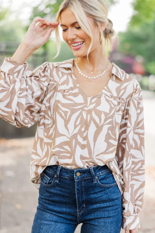 Never Alone Taupe Abstract Blouse