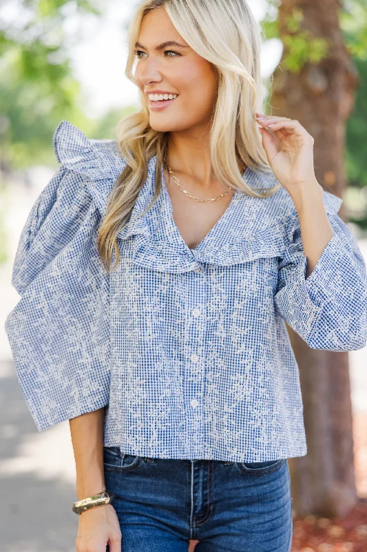 Play The Game Blue Gingham Blouse