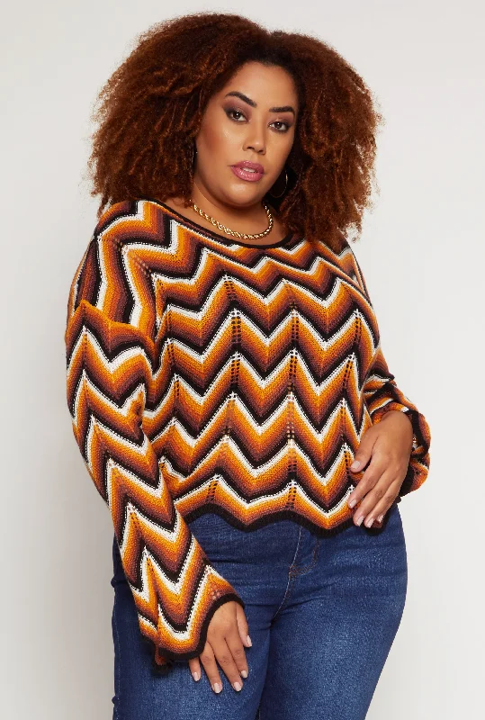 Plus Size Chevron Pattern Sweater