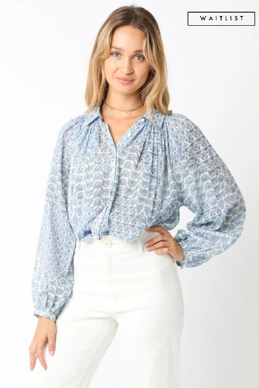 Wailist 2/5 ♥ Shirley Long Sleeve Button Down Abstract Print Blouse Blue