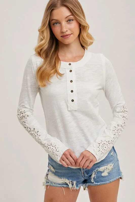 Tess Long Crochet Sleeve Top White